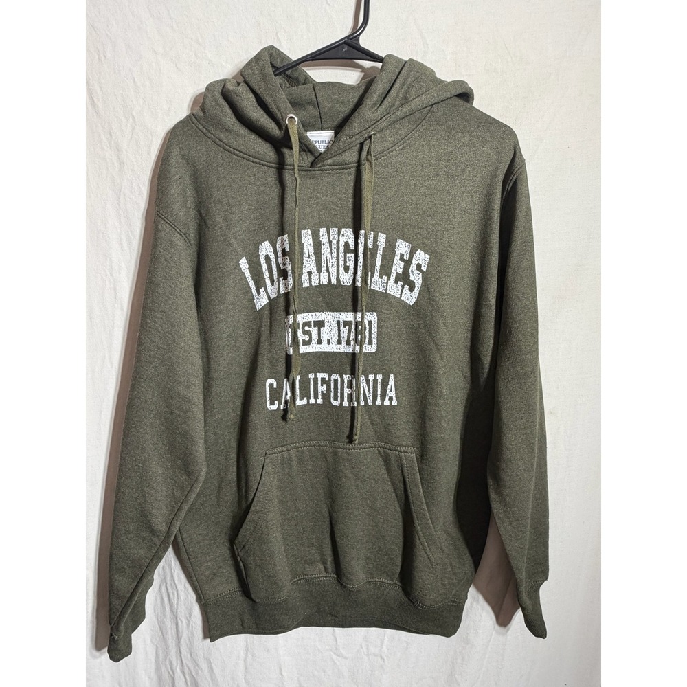 Republic Blues Los Angeles California Hoodie Olive Green Graphic Sweatshirt S